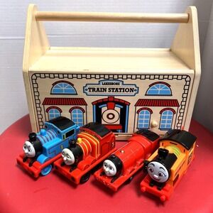 Lakeshore Learning‎ Take Along Train Station Wooden W/ 4 Thomas The Trains Nia
